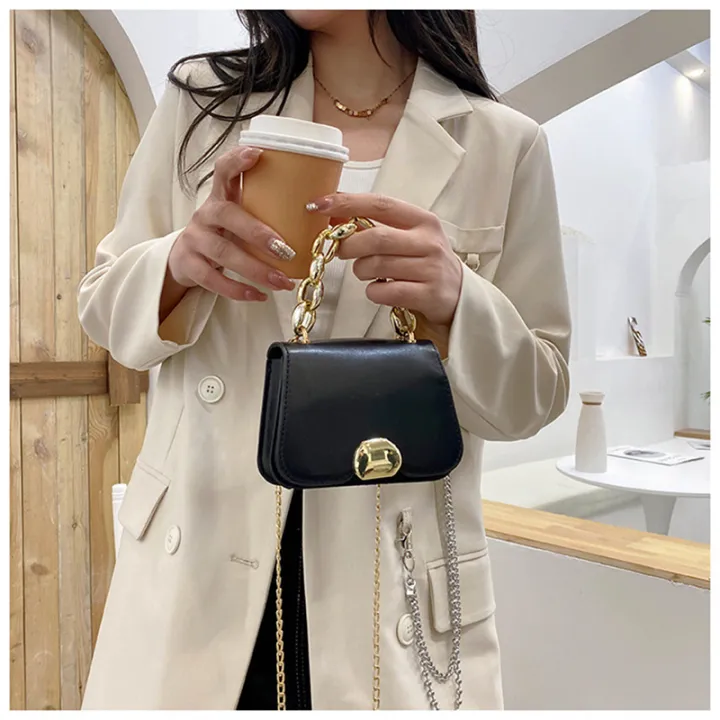 Loveshopping* Chain Pu Shoulder Crossbody Messenger Bag Ladies Thick Chain Mini Squarehandbags